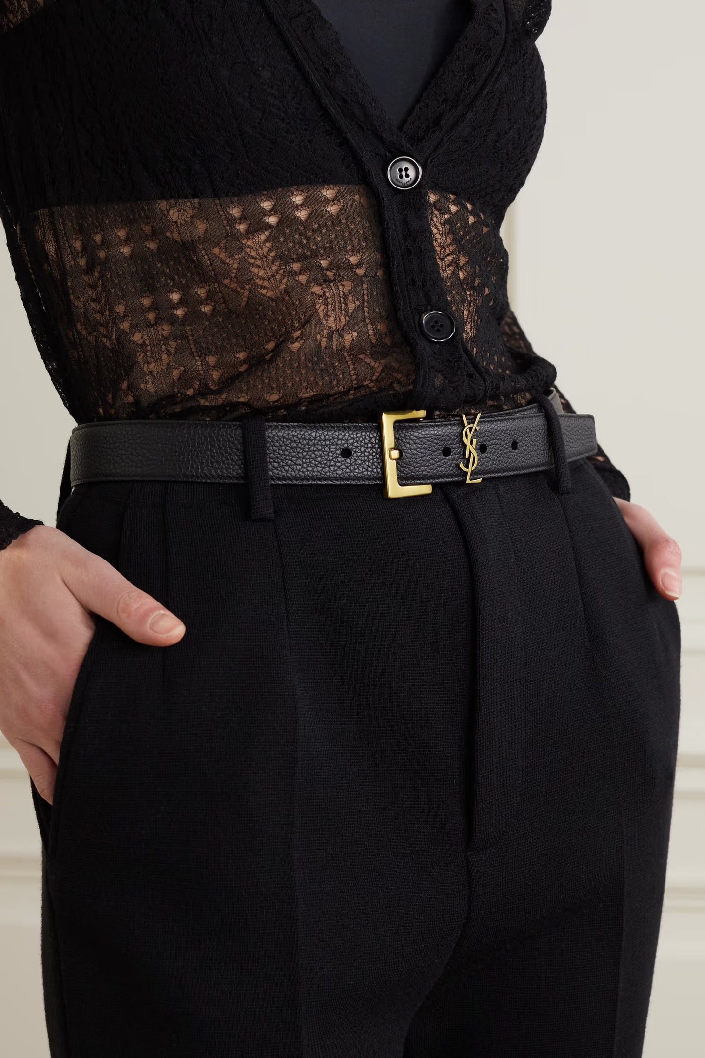 YSL MONOGRAM GRAINED LEATHER BELT