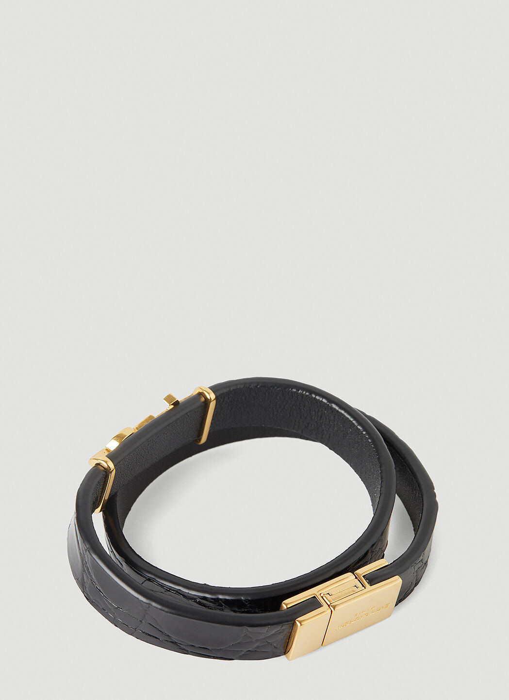 YSL OPYUM CROC EMBOSSED DOUBLE WRAP LEATHER BRACELET