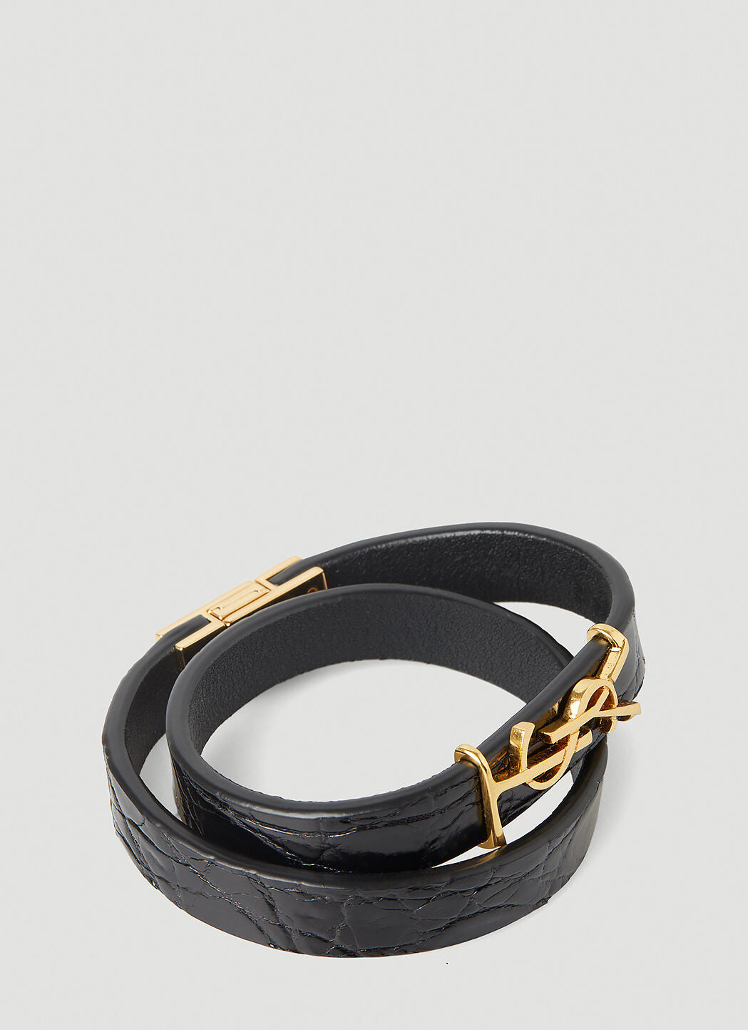 YSL OPYUM CROC EMBOSSED DOUBLE WRAP LEATHER BRACELET