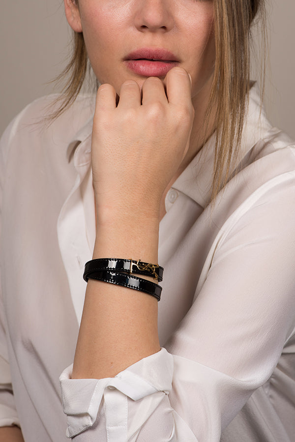 YSL OPYUM DOUBLE WRAP LEATHER BRACELET