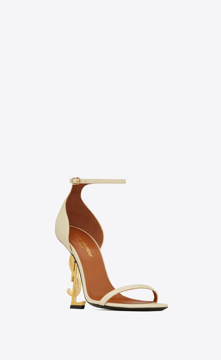 YSL OPYUM LOGO HEEL LEATHER SANDALS