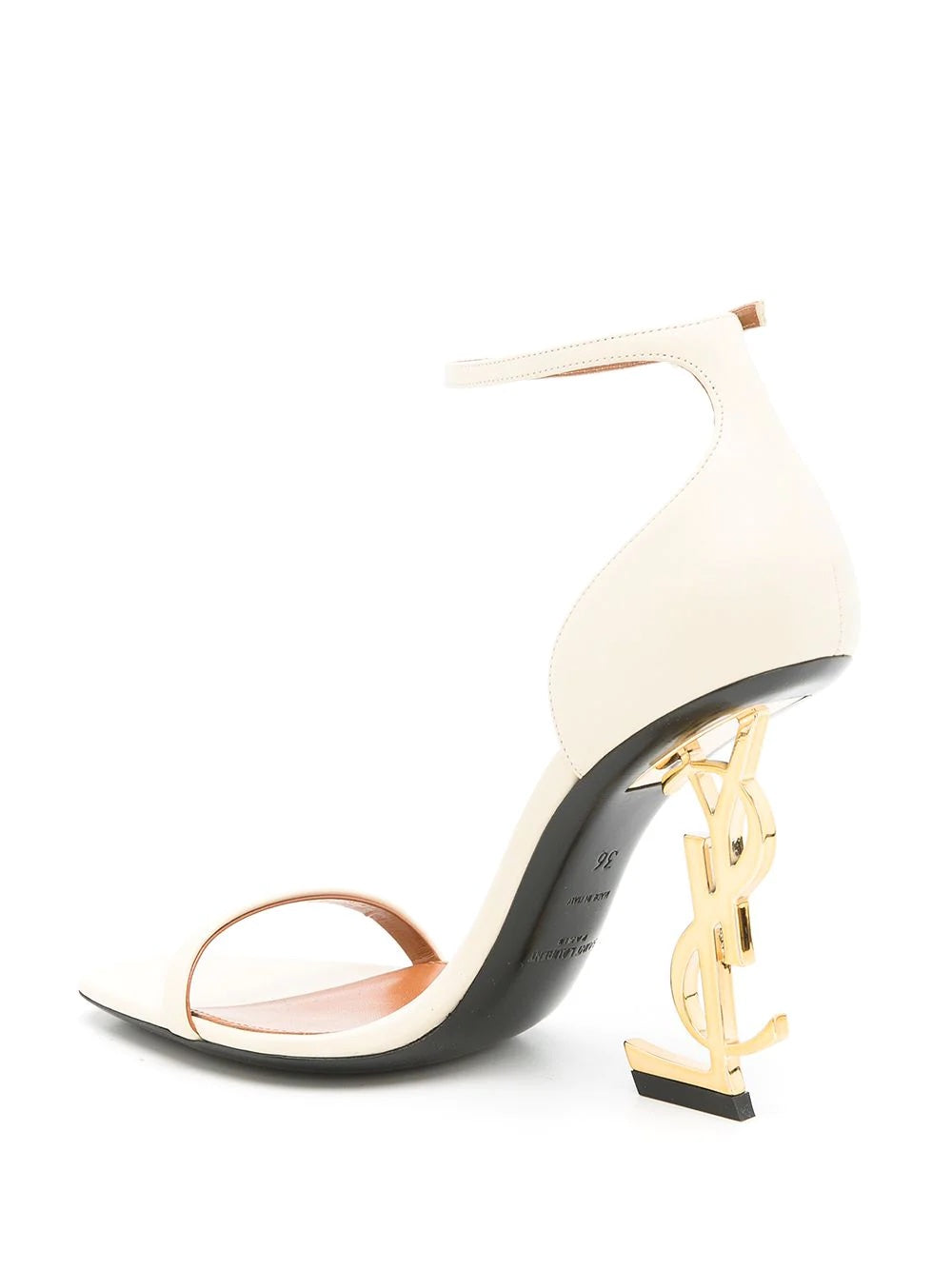 YSL OPYUM LOGO HEEL LEATHER SANDALS