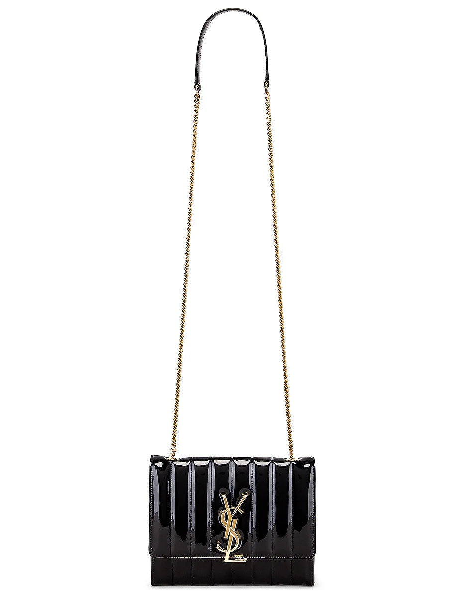 YSL PATENT CALFSKIN MONOGRAM LARGE VICKY CHAIN BAG