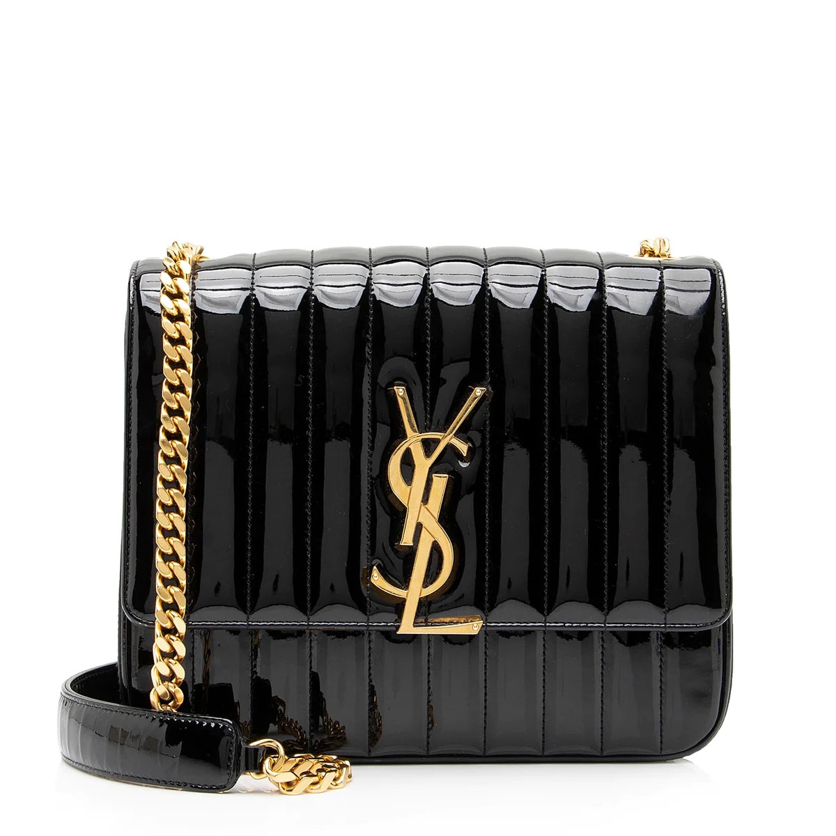 YSL PATENT CALFSKIN MONOGRAM LARGE VICKY CHAIN BAG