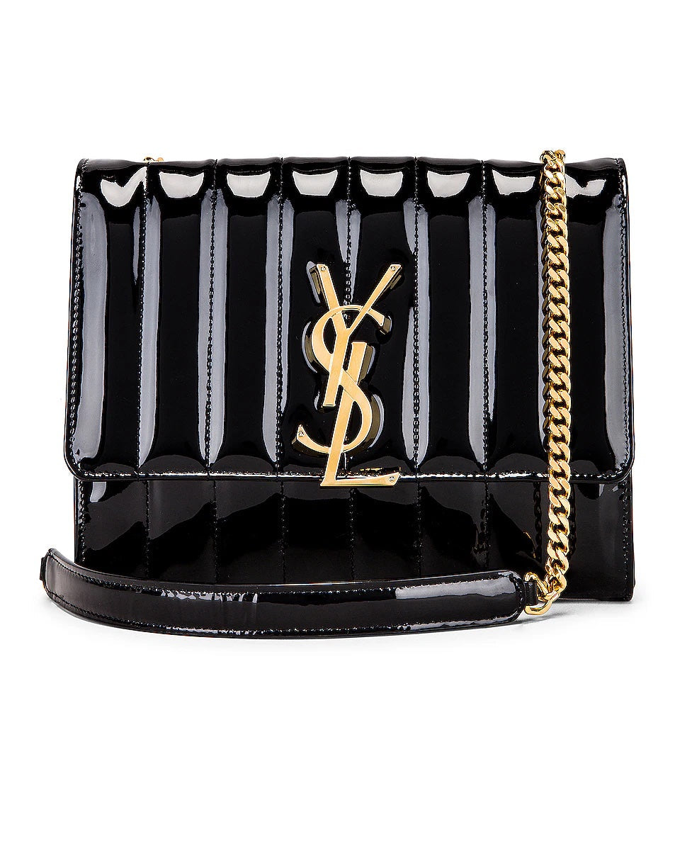 YSL PATENT CALFSKIN MONOGRAM LARGE VICKY CHAIN BAG