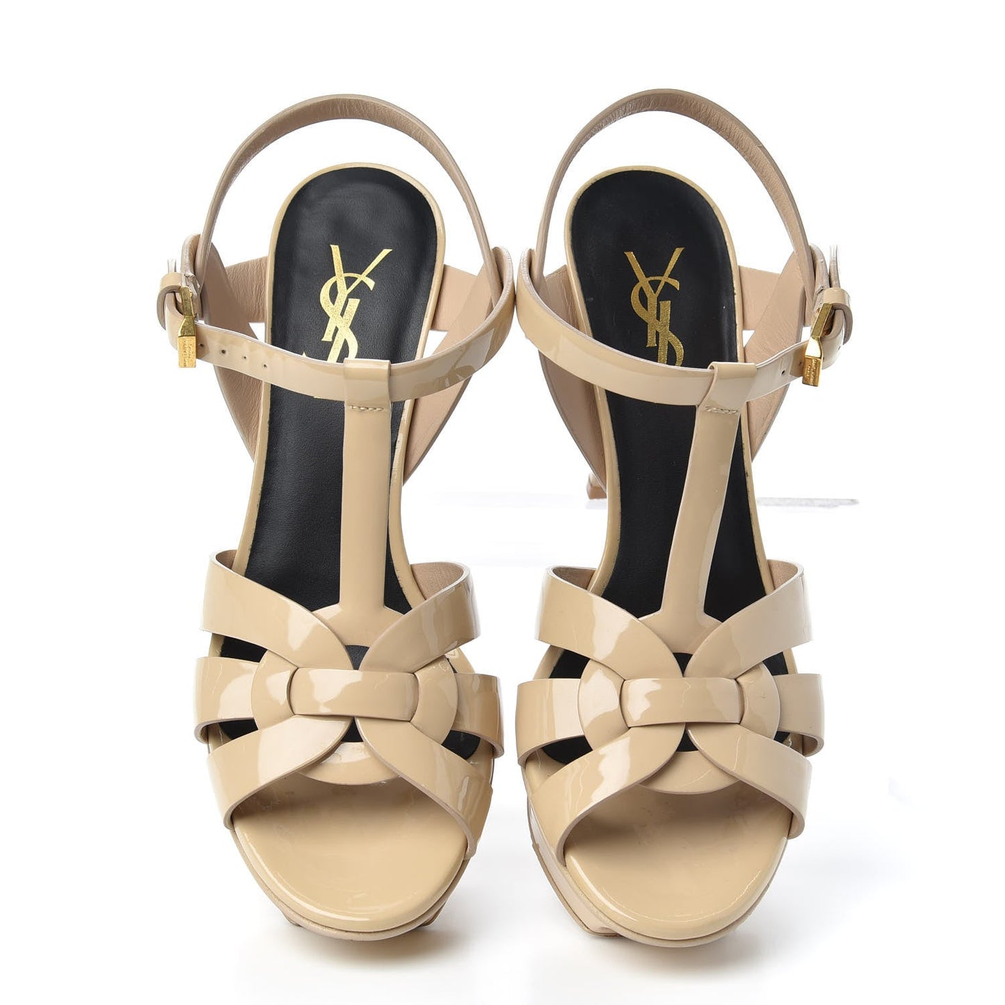 YSL TRIBUTE 75 PATENT PLATFORM SANDALS