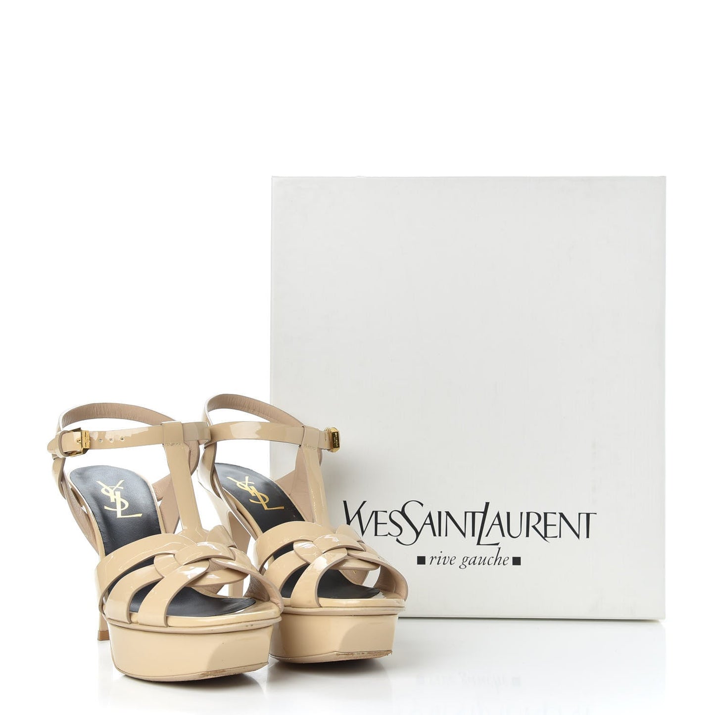 YSL TRIBUTE 75 PATENT PLATFORM SANDALS