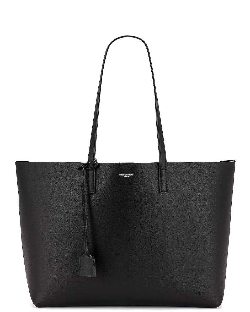 YVES SAINT LAURENT EAST WEST LEATHER SHOPPING TOTE BAG
