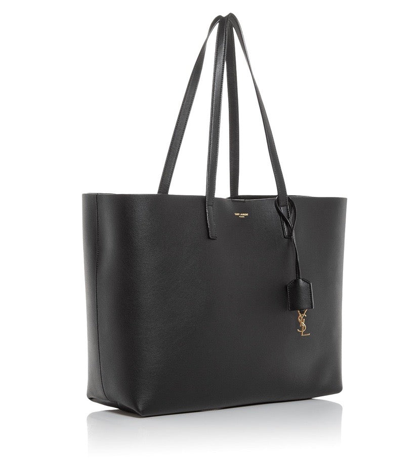 YVES SAINT LAURENT EAST WEST LEATHER SHOPPING TOTE BAG