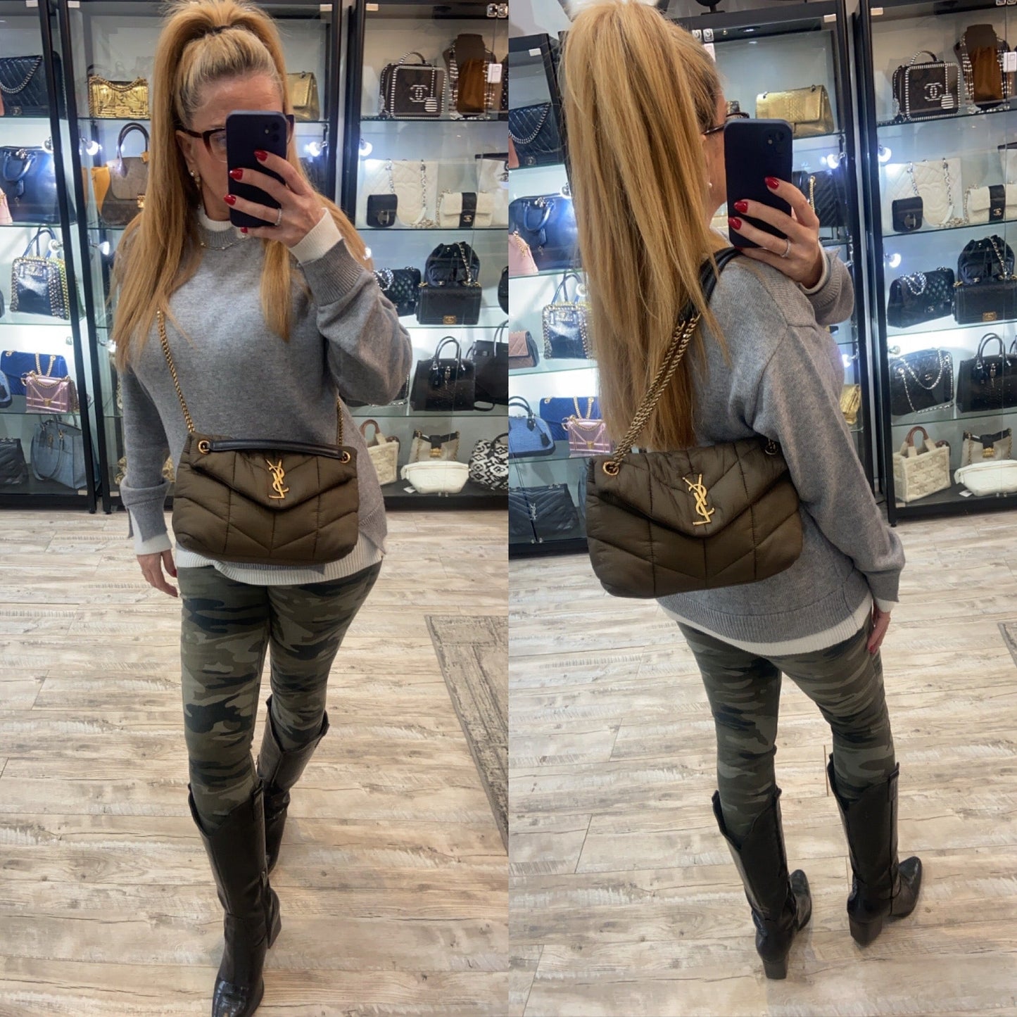 YSL NYLON QUILTED SMALL LOULOU PUFFER CHAIN BAG