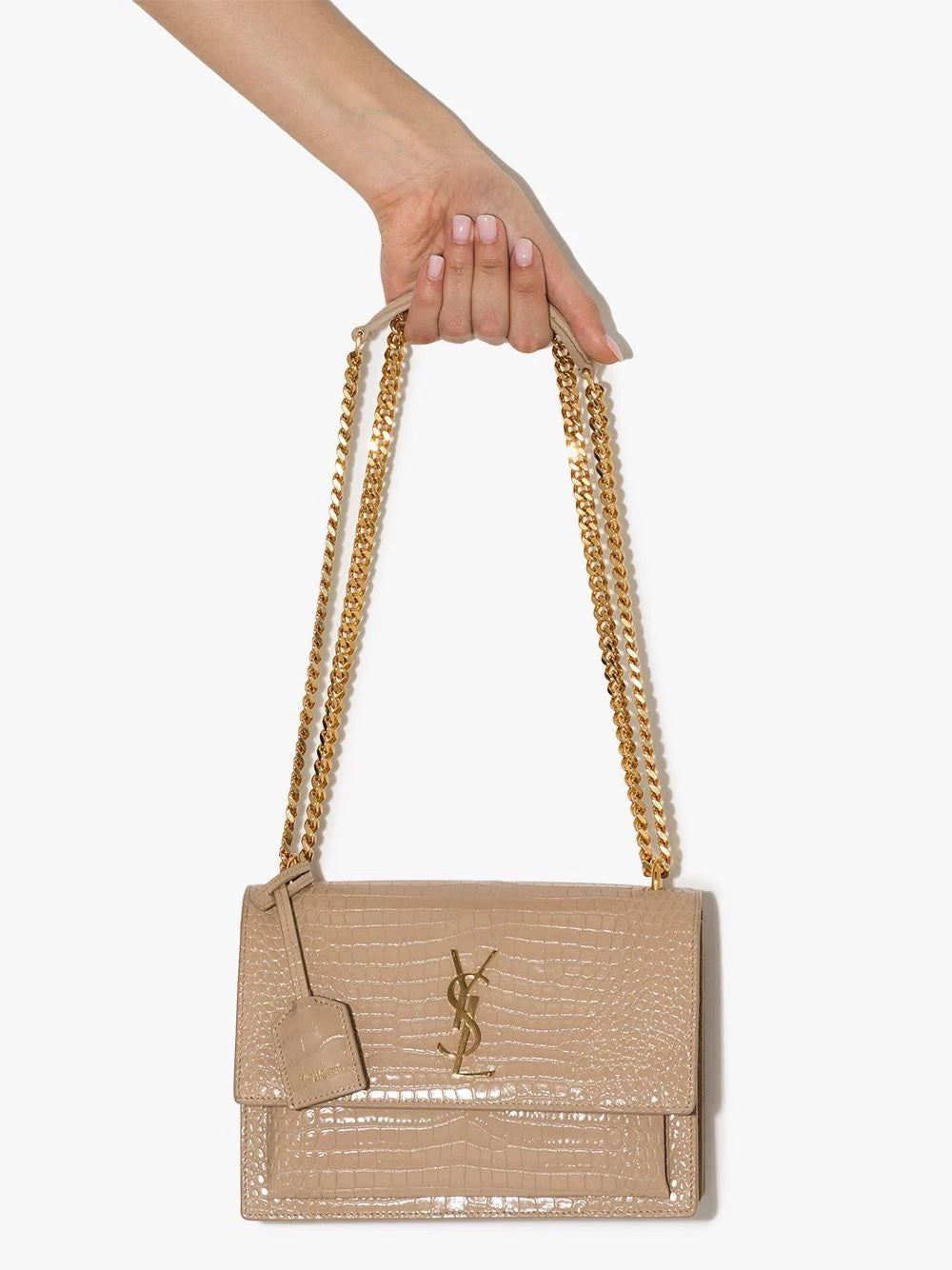 YSL MEDIUM SUNSET IN CROCODILE-EMBOSSED LEATHER