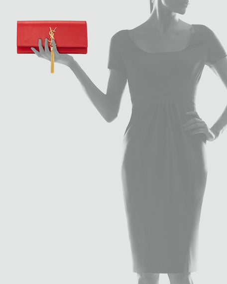 YVES SAINT LAURENT KATE LEATHER CLUTCH BAG ROUGE