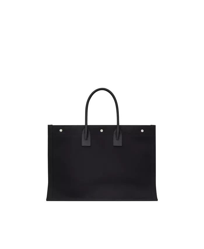 SAINT LAURENT RIVE GAUCHE LARGE CANVAS & CALFSKIN TOTE BAG