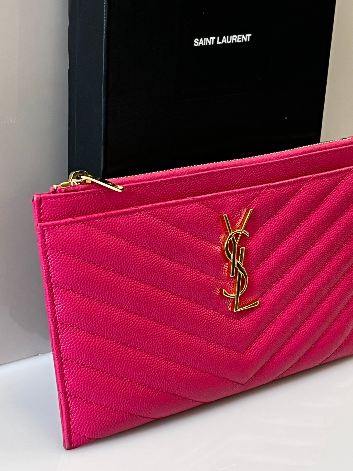 YSL GRAIN DE POUDRE CHEVRON MONOGRAM POUCH