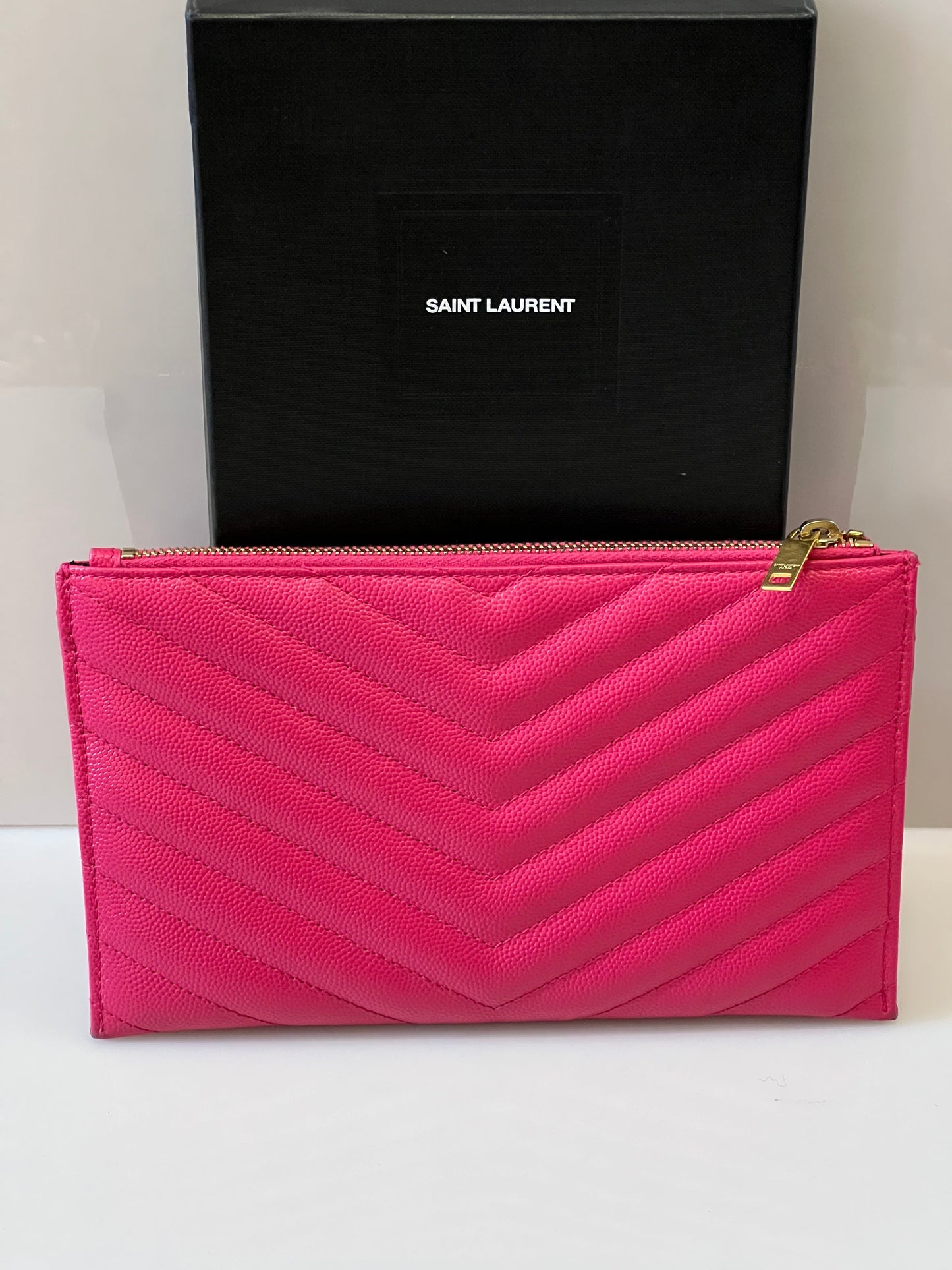 YSL GRAIN DE POUDRE CHEVRON MONOGRAM POUCH