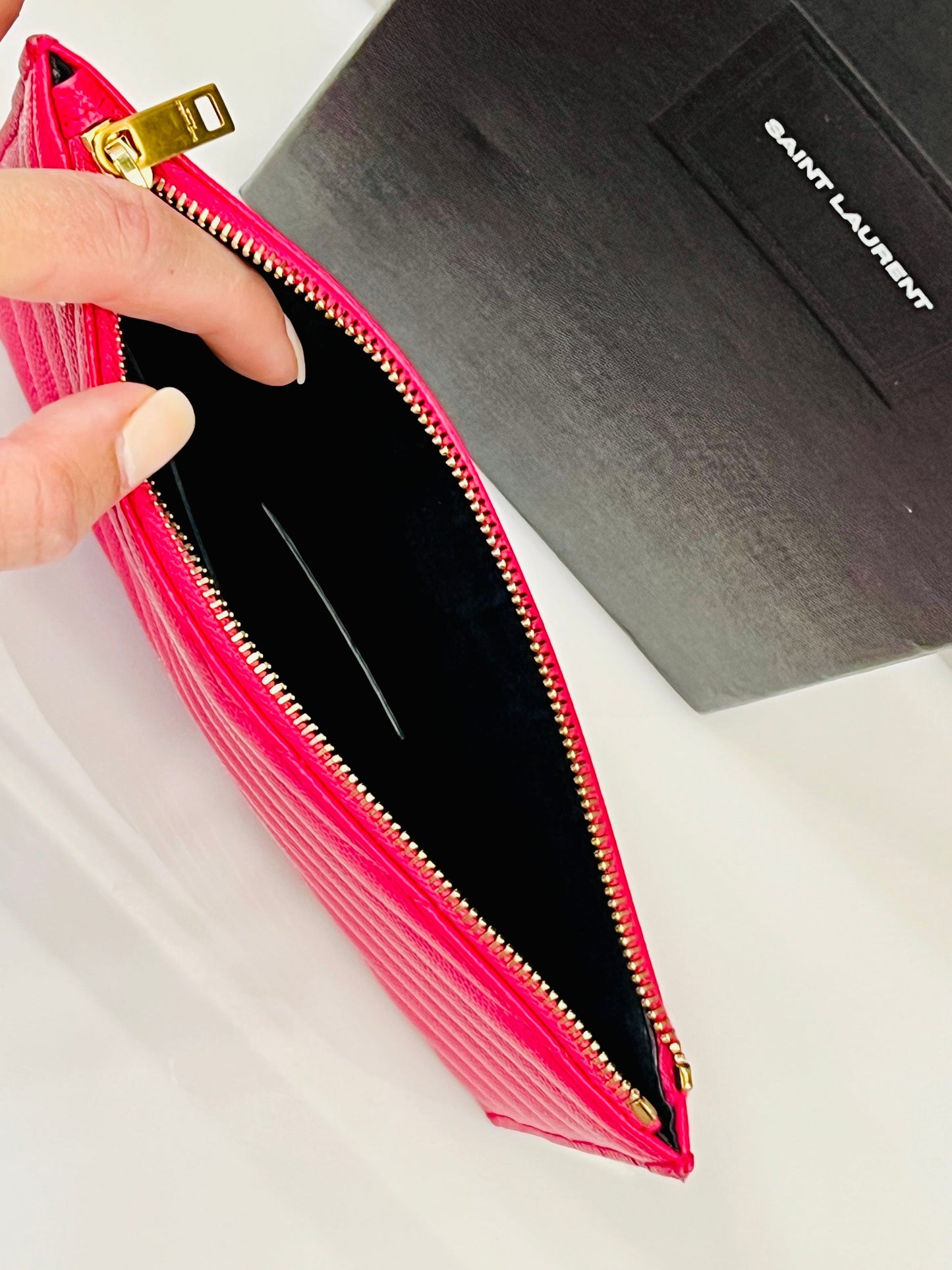 YSL GRAIN DE POUDRE CHEVRON MONOGRAM POUCH