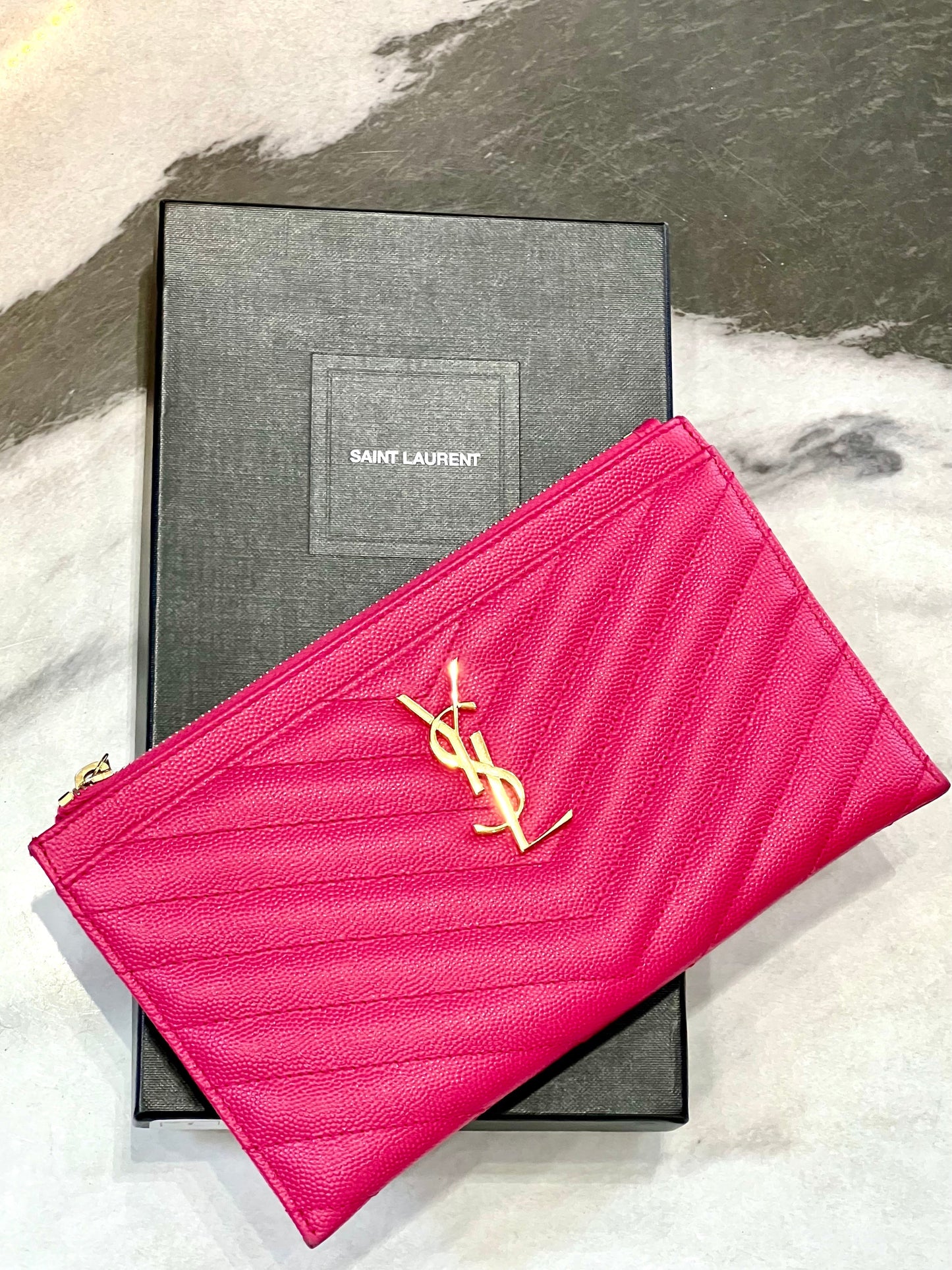 YSL GRAIN DE POUDRE CHEVRON MONOGRAM POUCH