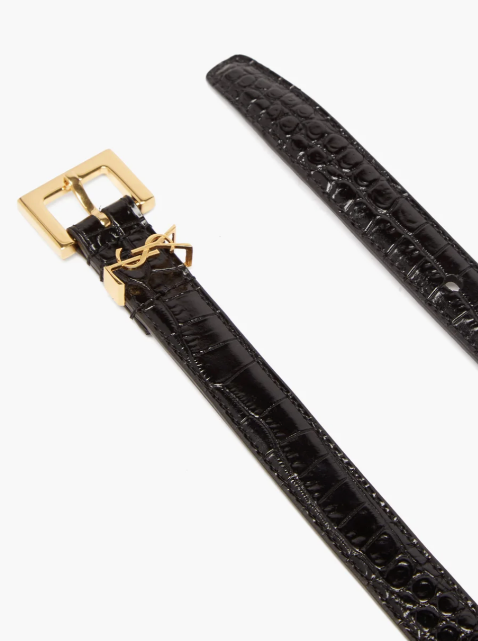YSL CROC EMBOSSED LEATHER BELT