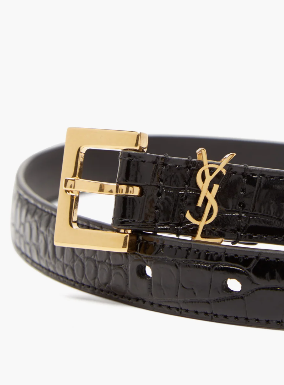 YSL CROC EMBOSSED LEATHER BELT