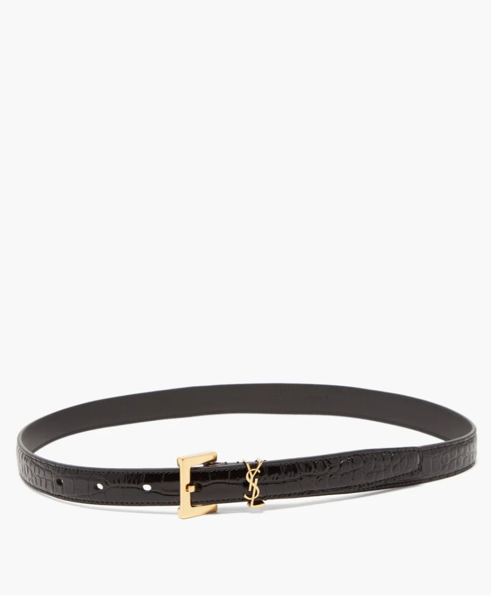 YSL CROC EMBOSSED LEATHER BELT