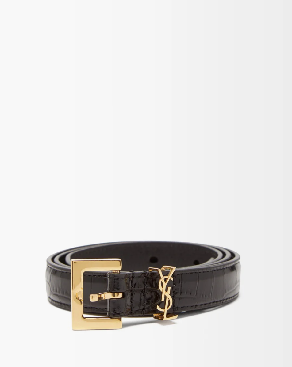 YSL CROC EMBOSSED LEATHER BELT