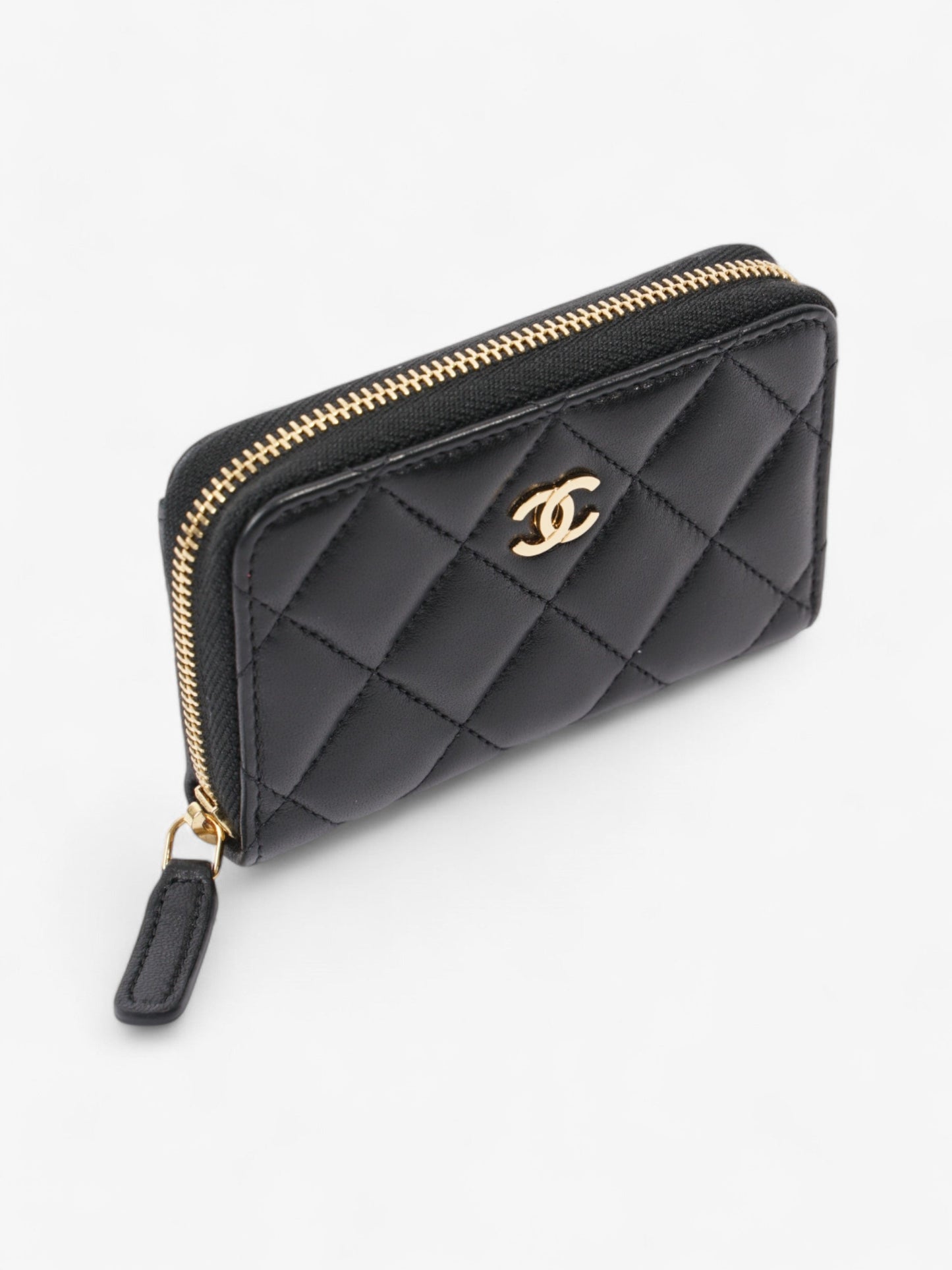 Chanel Zipped Coin Purse Black Lambskin Leather