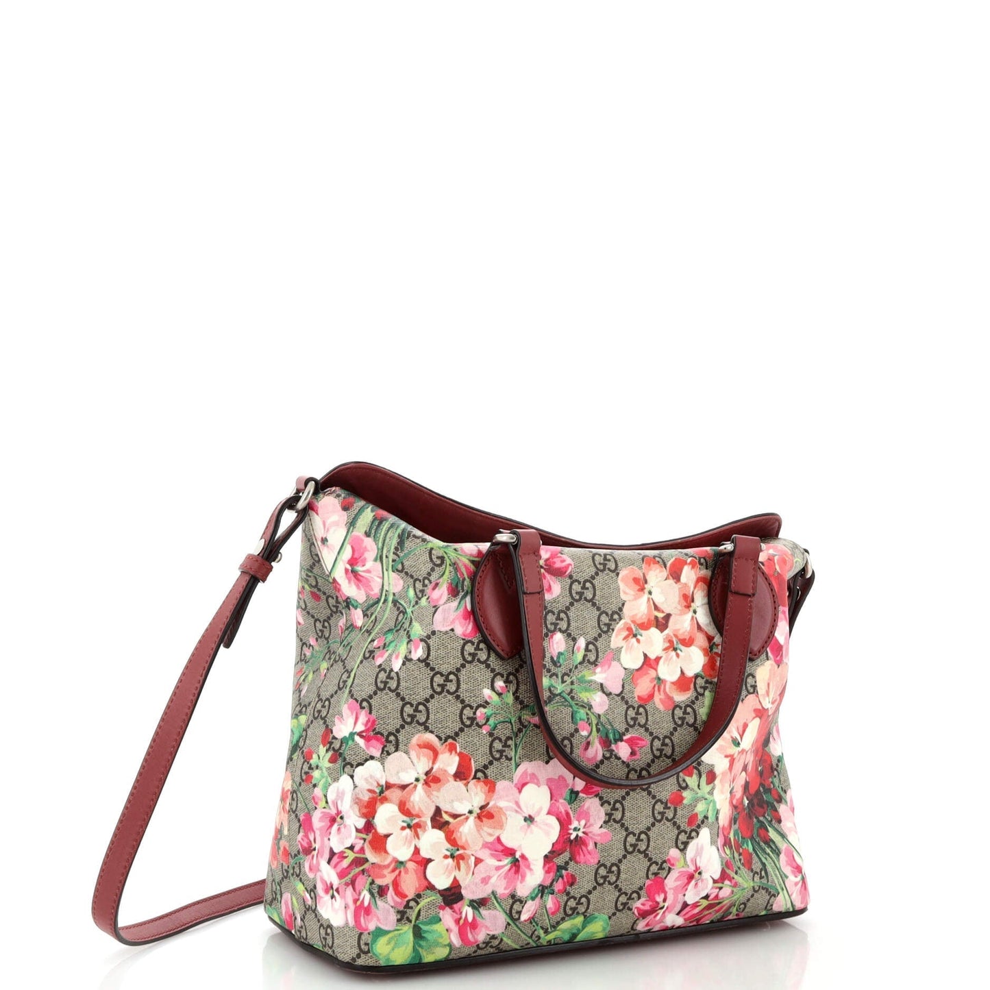 Signature Fold Over Tote Blooms Print GG Coated Canvas Medium