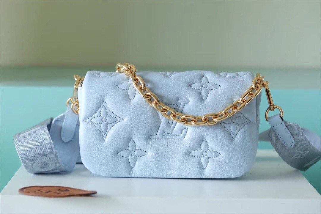 LV Wallet On Strap BuGLAMIlegram Monogram In Wallets and Small Leather Goods For Women Bleu Glacier Blue 7.9in/20cm LV M81399
