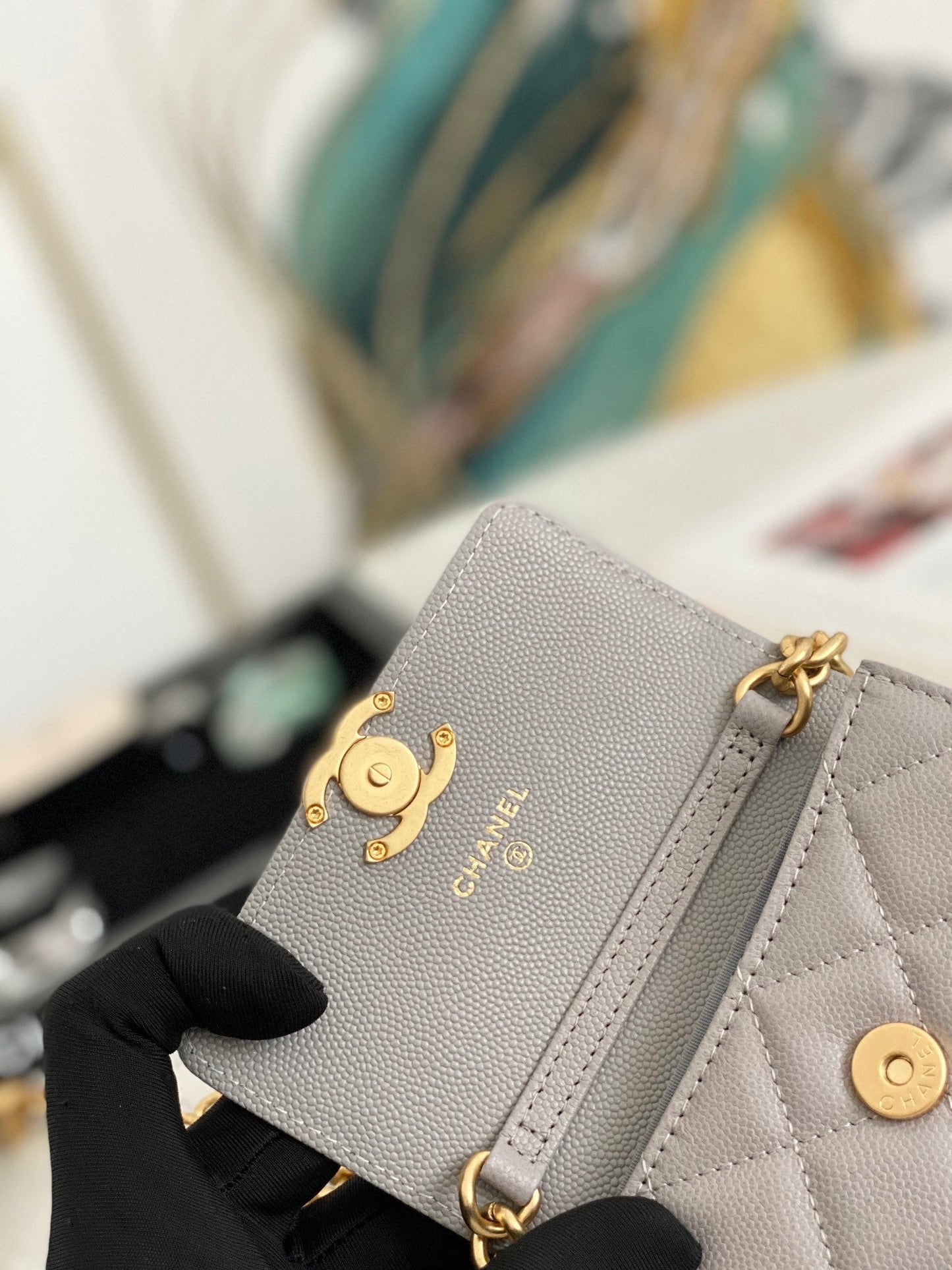 CHLMini Flap Bag Gold Toned Hardware Grey For Women 4.7in/12cm