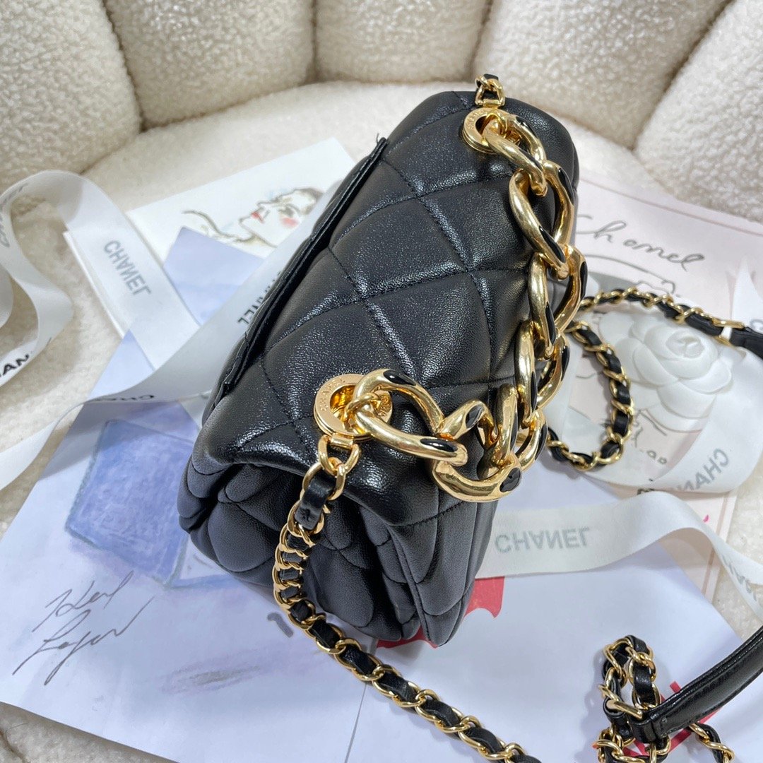 CHLMini GlamIap Bag Gold Hardware Black For Women Handbags, Shoulder Bags 6.7in/17cm AS3365