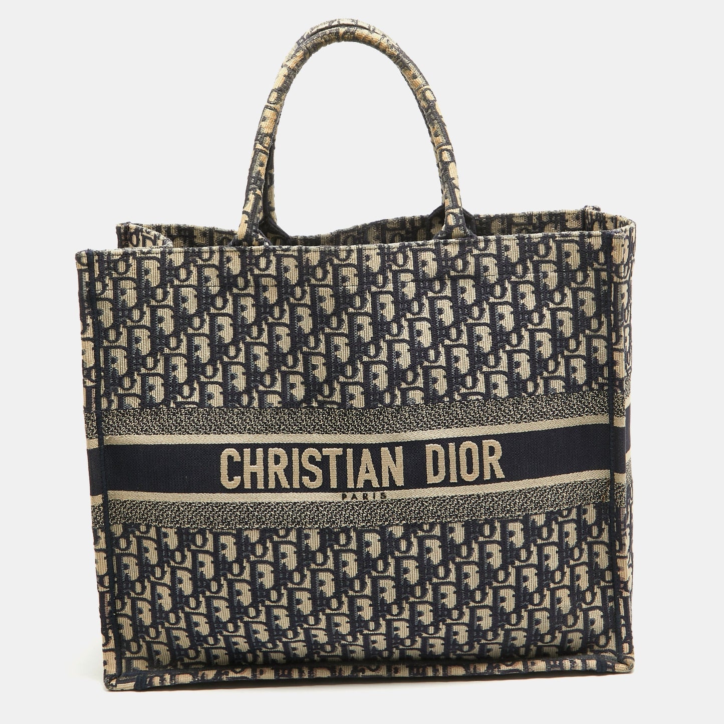 Dior Navy Oblique Embroidered Canvas Large Book Tote