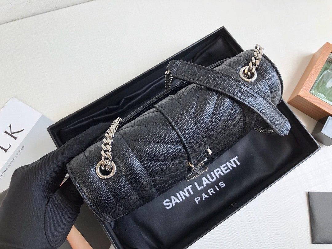 GLAMI Envelope Small Bag In Mix MatelassÃƒÂ© Grain De Poudre Black For Women 8.2in/21cm YSL 600195BOW921000