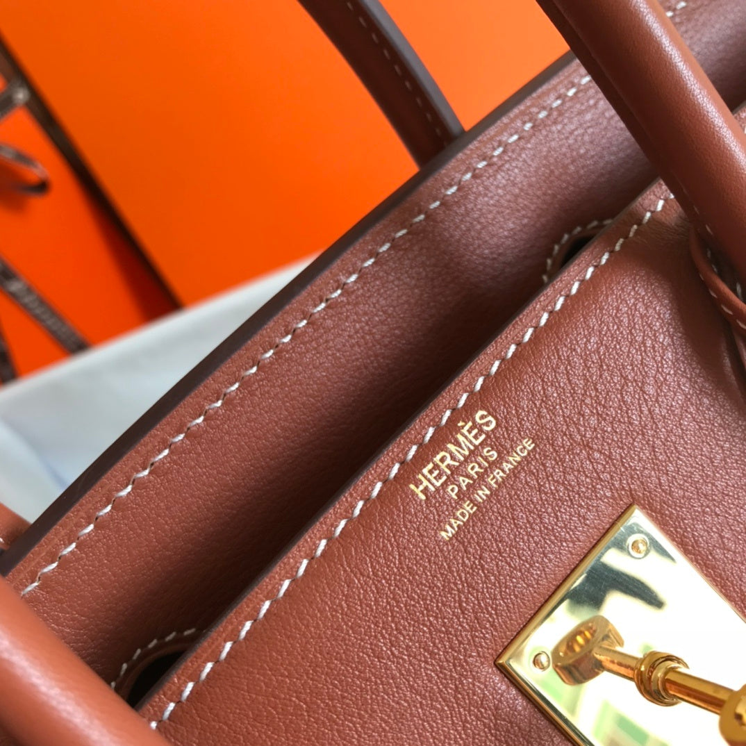 GLAMI Birkin Bag Toile and Brown Barenia with Gold Hardware For Women, Handbags, Shoulder Bags 30cm/12in