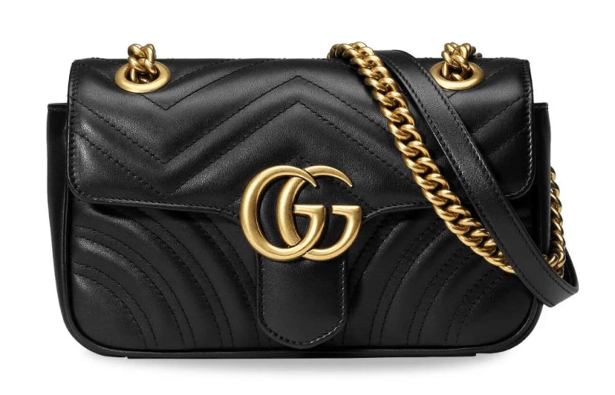 Gucci GG Marmont Mini Black Chevron Leather with Gold Chain 446744 DTDIT 1000