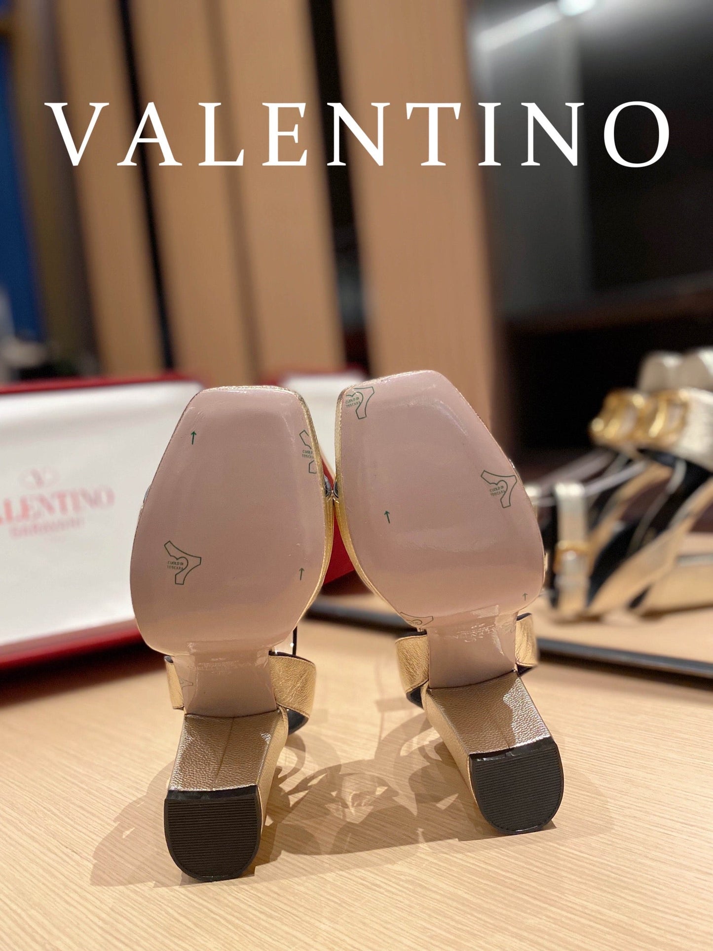 Valentino Garavani Strap Heeled Sandals With V Logo Signature EmbellisGLAMIent Gold For Women