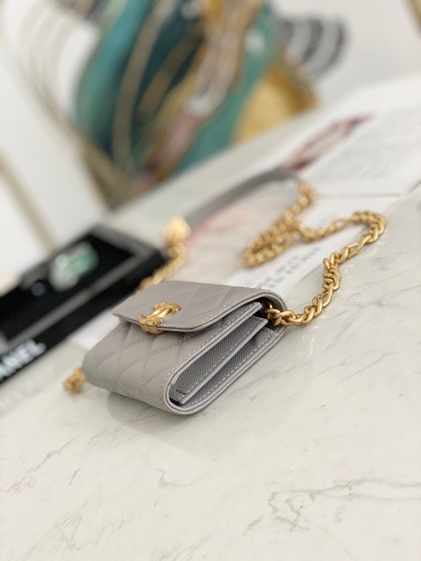 CHLMini Flap Bag Gold Toned Hardware Grey For Women 4.7in/12cm