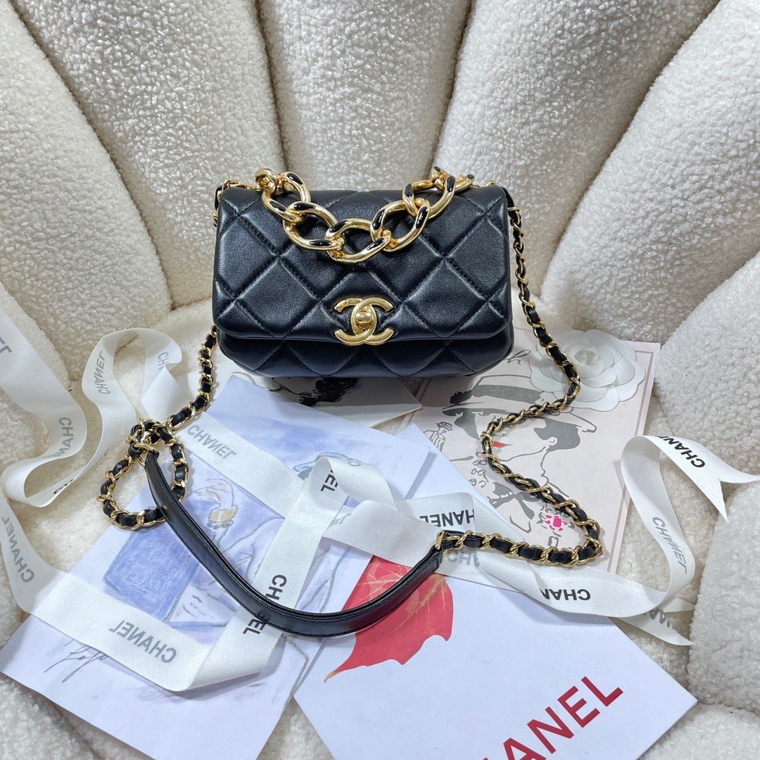 CHLMini GlamIap Bag Gold Hardware Black For Women Handbags, Shoulder Bags 6.7in/17cm AS3365