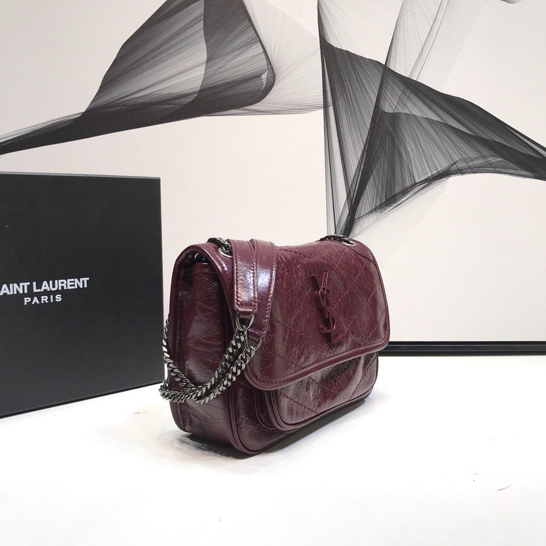 GLAMI Niki Baby Chain Bag In Crinkled VintageÃ‚Â  Burgundy For Women 8.2in/21cm YSL 6331600EN046475