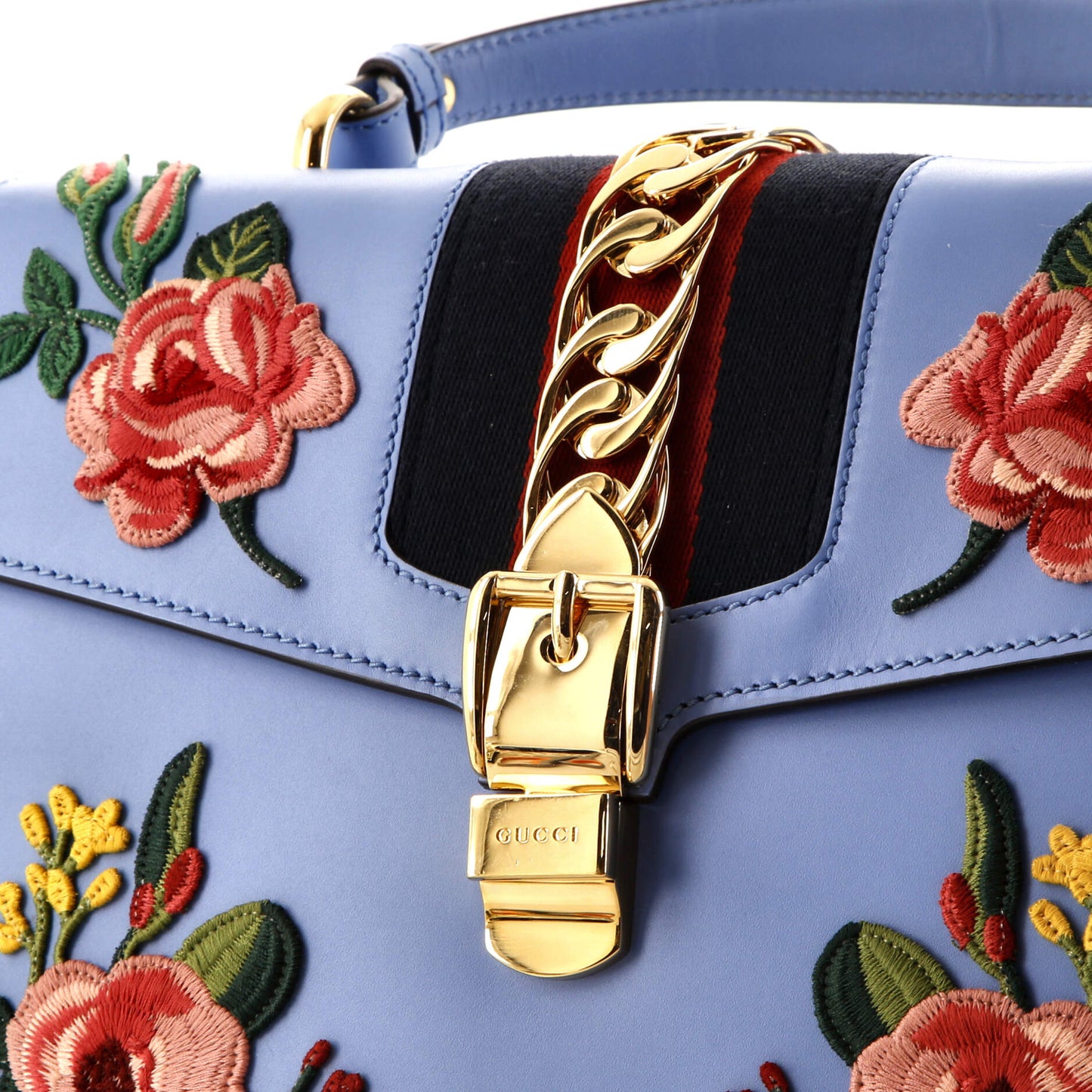 Sylvie Top Handle Bag Embroidered Leather Medium