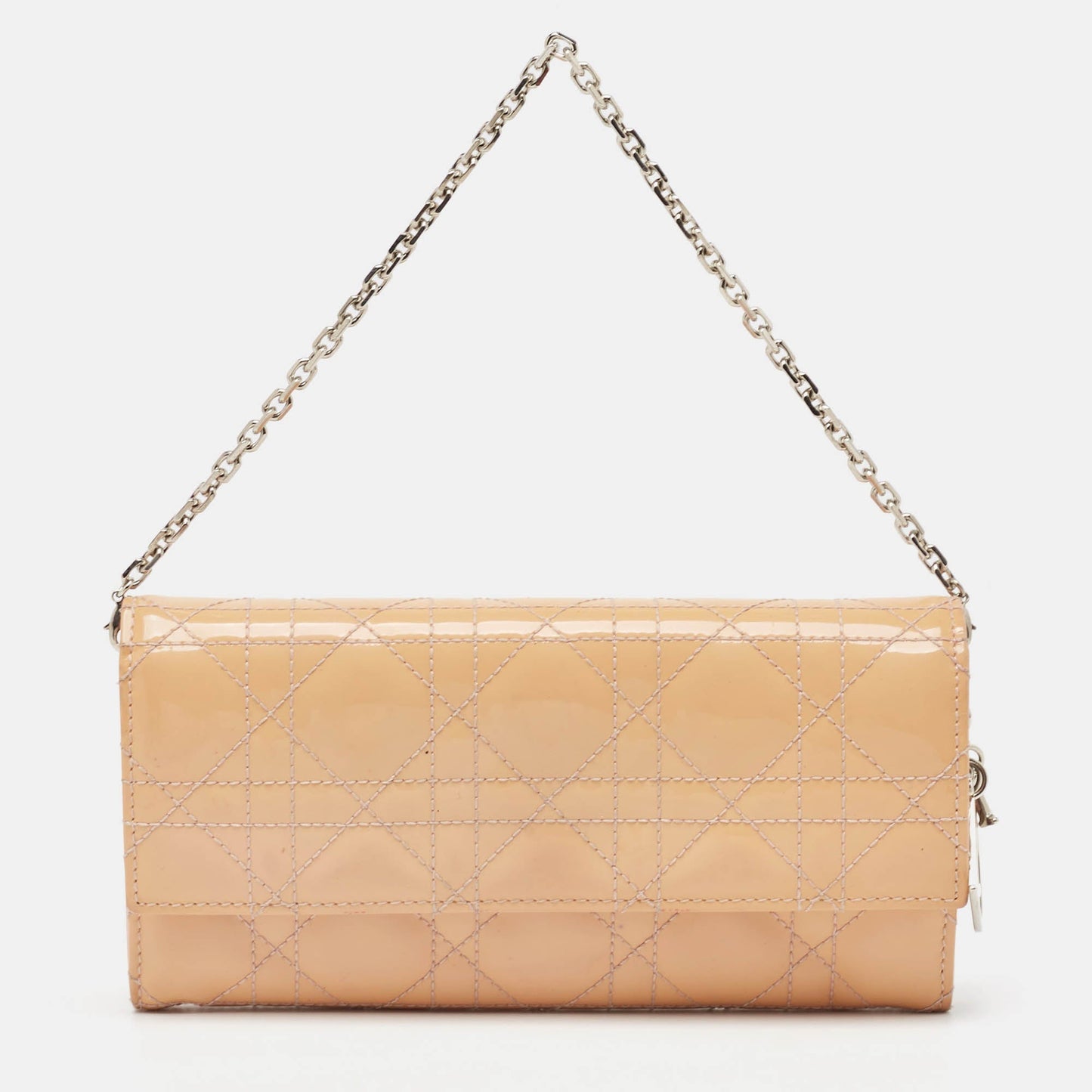 Dior Light Pink Cannage Patent Leather Lady Dior Wallet On Chain