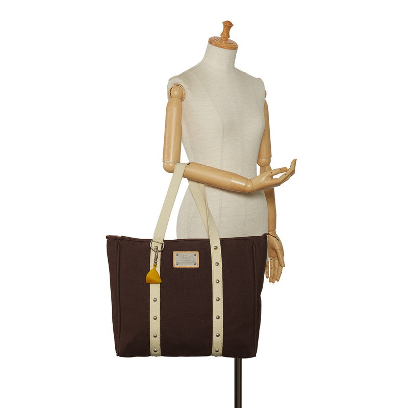 Louis Vuitton Antigua Gm Handbag M80662 Mocha Brown White Linen Lady Louis Vuitton