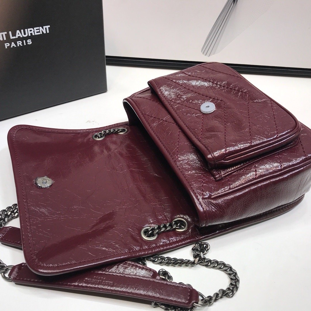GLAMI Niki Baby Chain Bag In Crinkled VintageÃ‚Â  Burgundy For Women 8.2in/21cm YSL 6331600EN046475