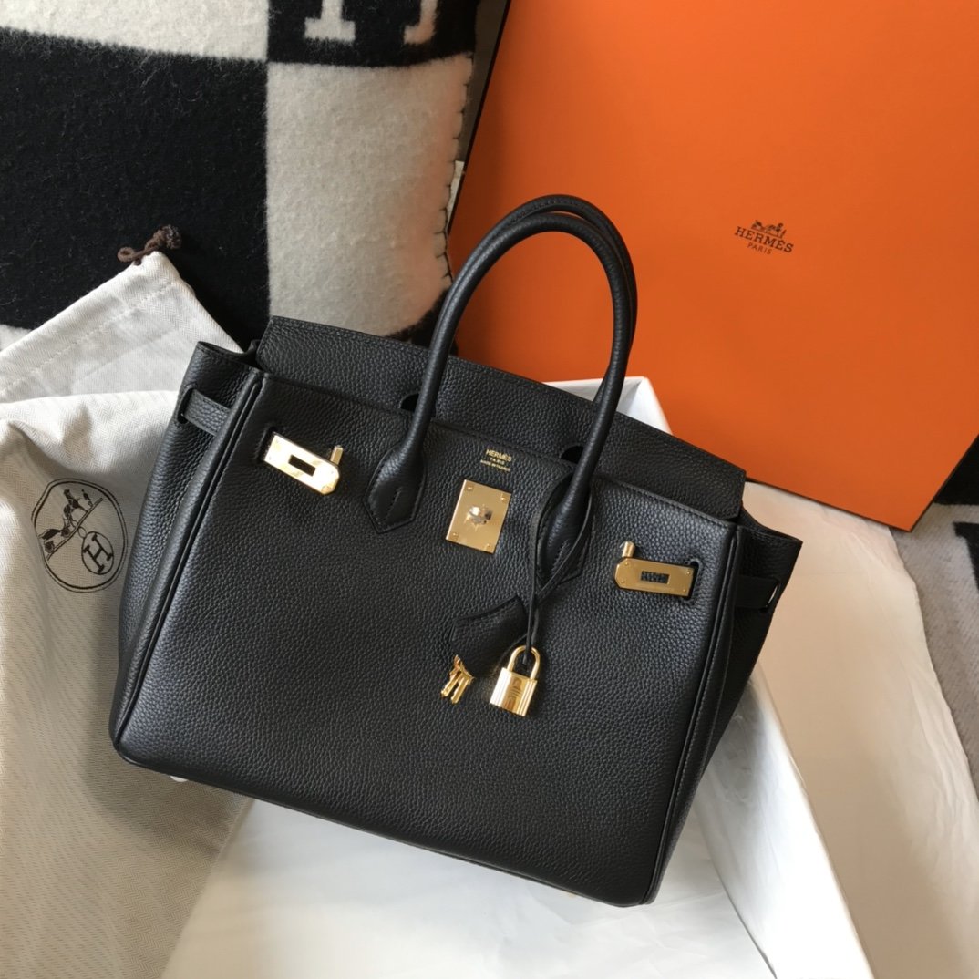 GLAMI Birkin Black Togo Gold Hardware Bag For Women, Handbags, Shoulder Bags 30cm/12in