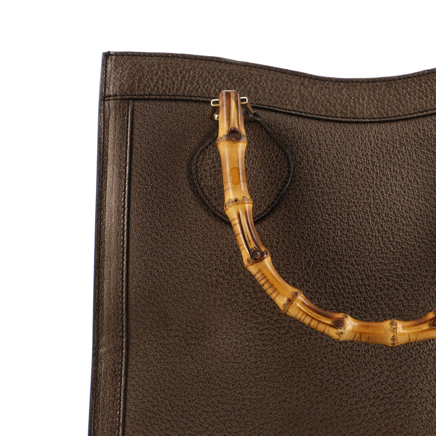 Bamboo Handle Tote Leather Large