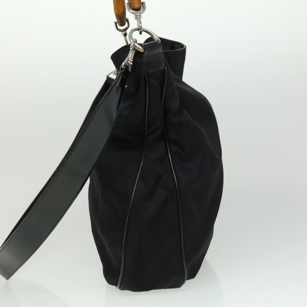 GUCCI Bamboo Hand Bag Canvas Black ac1087