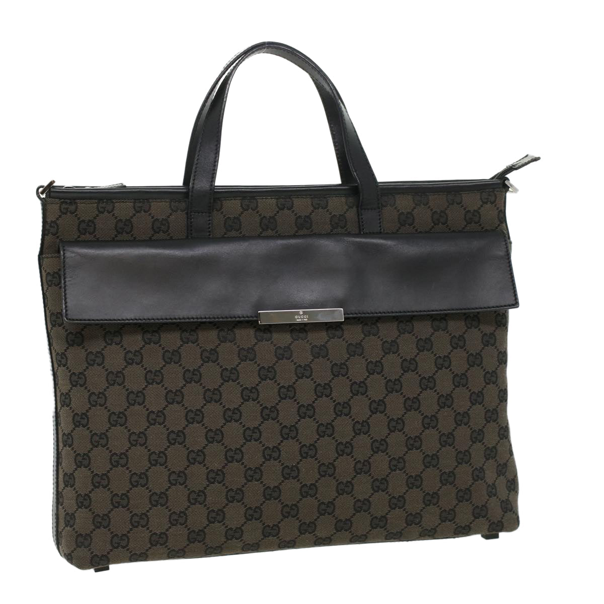 GUCCI GG Canvas Hand Bag Black Dark Brown 0153712 ac1236