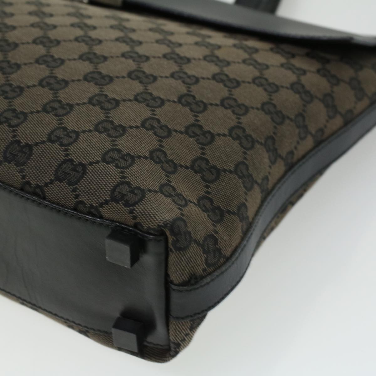 GUCCI GG Canvas Hand Bag Black Dark Brown 0153712 ac1236
