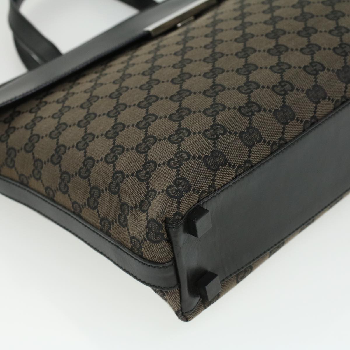 GUCCI GG Canvas Hand Bag Black Dark Brown 0153712 ac1236