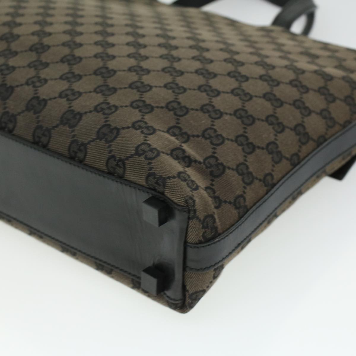 GUCCI GG Canvas Hand Bag Black Dark Brown 0153712 ac1236