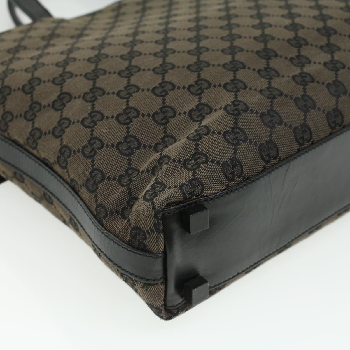 GUCCI GG Canvas Hand Bag Black Dark Brown 0153712 ac1236